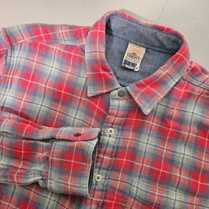 FAHERTY Reversible Long Sleeve Flannel Shirt Mens Large Plaid Red Blue Chambray